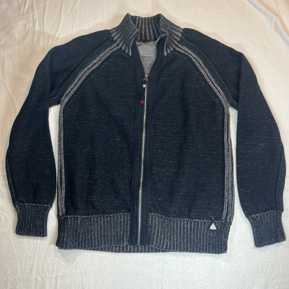 GUESS Men's Zip‎ Up Sweater Medium Black Gray Mock Neck Y2K Layering Casual